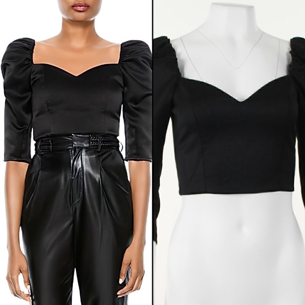 Alice + Olivia SOLANGE PUFF SLEEVE CROP TOP